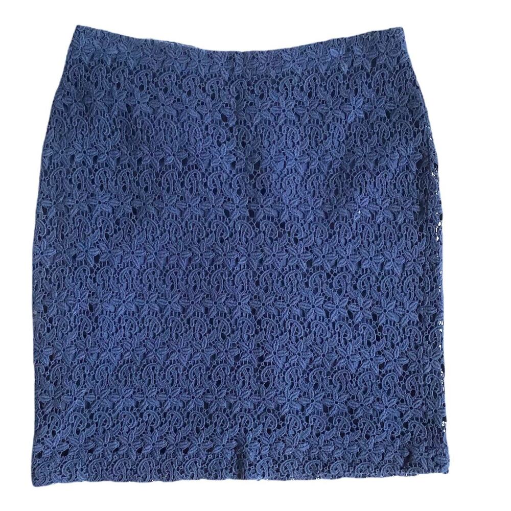 Forever 21 Womens S Floral Crochet Overlay Navy Pencil Skirt Boho Chic Coastal